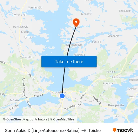 Sorin Aukio D [Linja-Autoasema/Ratina] to Teisko map