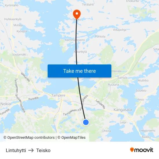 Lintuhytti to Teisko map