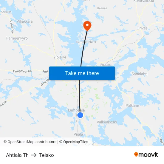 Ahtiala Th to Teisko map