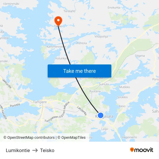 Lumikontie to Teisko map
