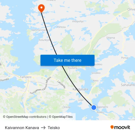Kaivannon Kanava to Teisko map