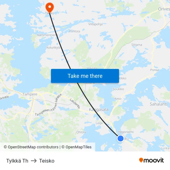 Tylkkä Th to Teisko map