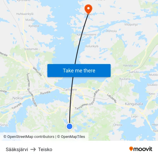 Sääksjärvi to Teisko map