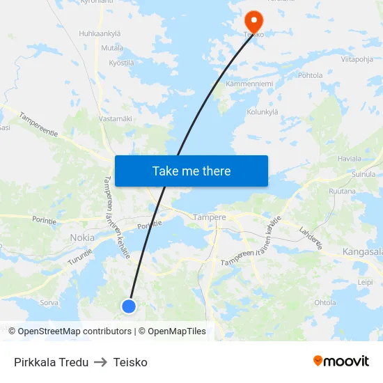 Pirkkala Tredu to Teisko map