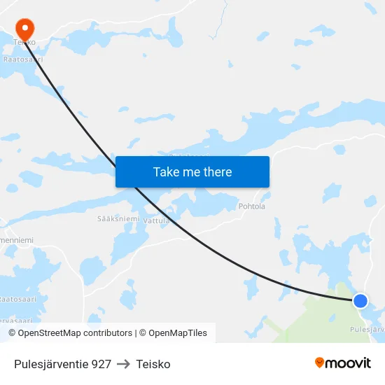 Pulesjärventie 927 to Teisko map