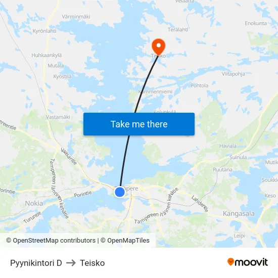 Pyynikintori D to Teisko map