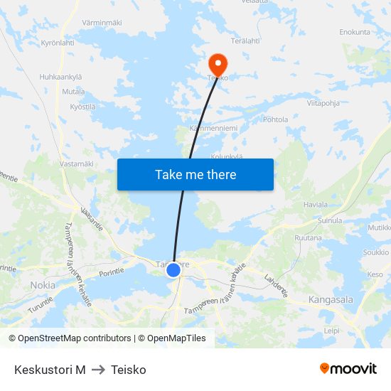 Keskustori M to Teisko map