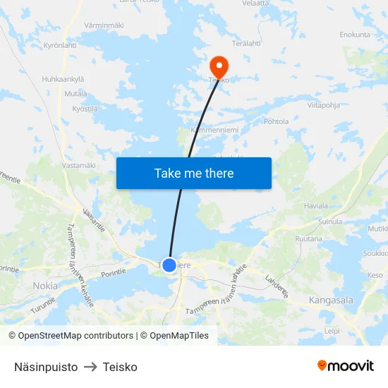 Näsinpuisto to Teisko map