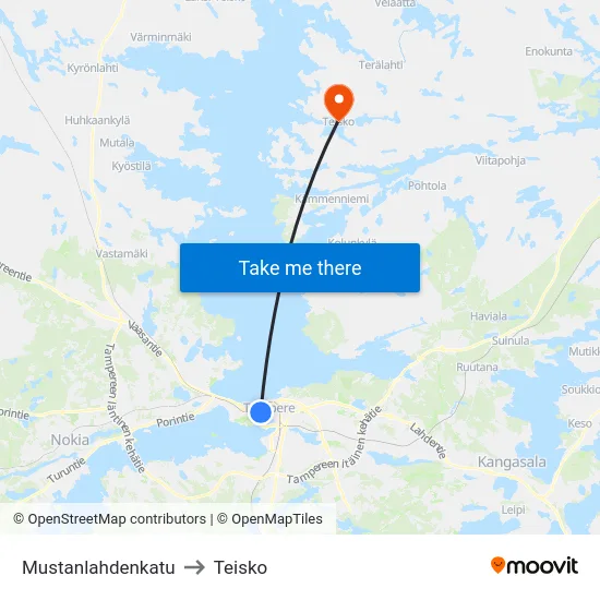 Mustanlahdenkatu to Teisko map