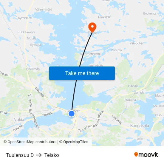 Tuulensuu D to Teisko map