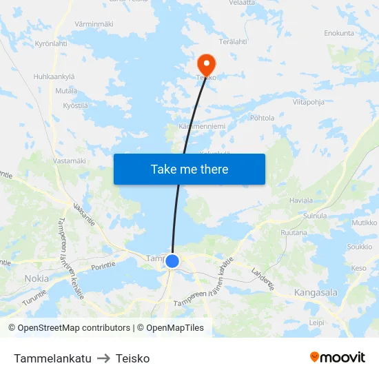 Tammelankatu to Teisko map