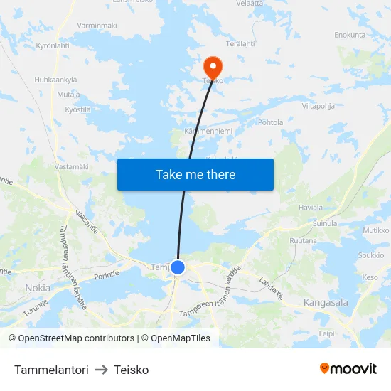 Tammelantori to Teisko map