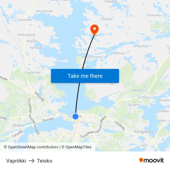 Vapriikki to Teisko map