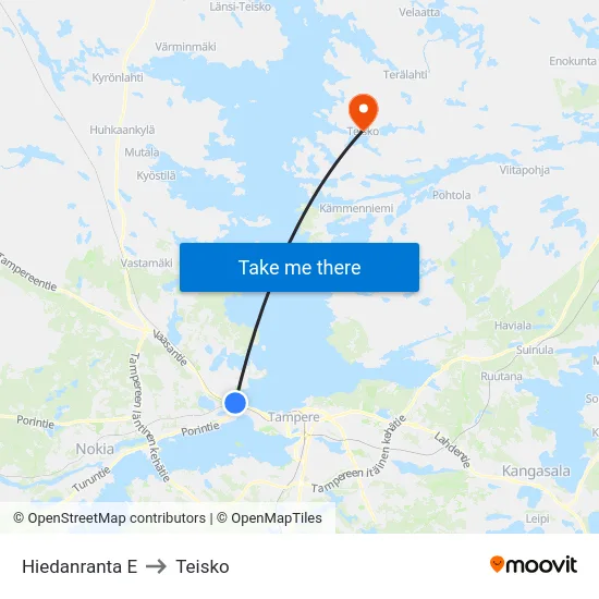 Hiedanranta E to Teisko map
