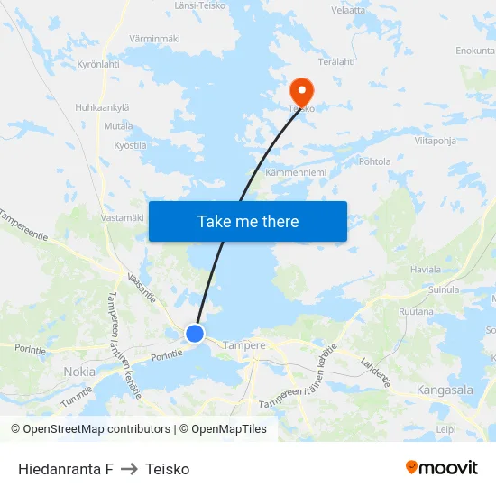 Hiedanranta F to Teisko map