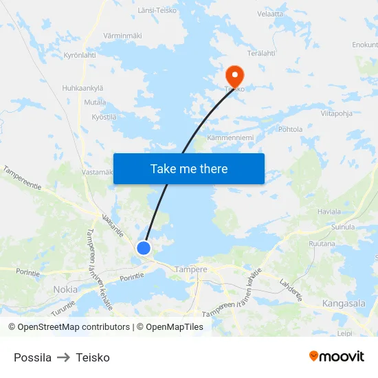 Possila to Teisko map