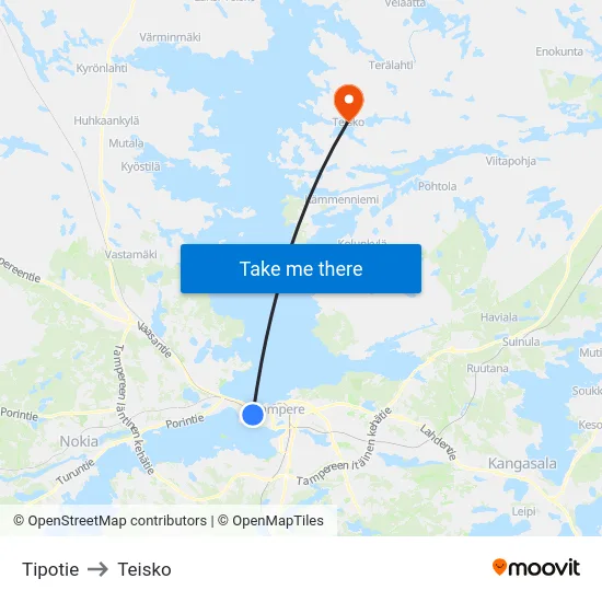 Tipotie to Teisko map