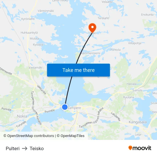 Pulteri to Teisko map