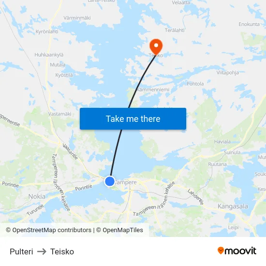 Pulteri to Teisko map