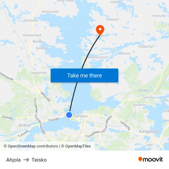 Ahjola to Teisko map