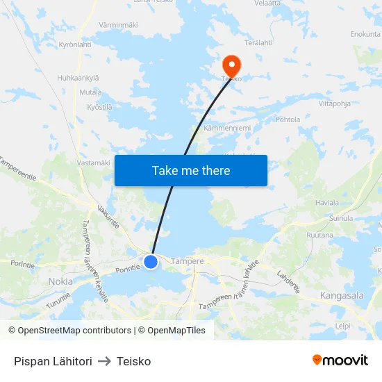 Pispan Lähitori to Teisko map