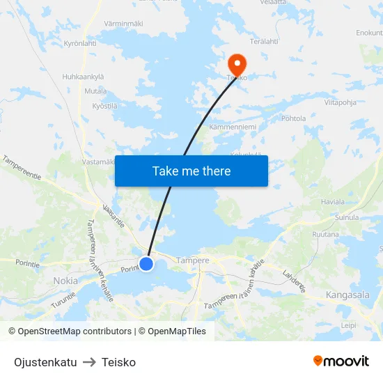Ojustenkatu to Teisko map