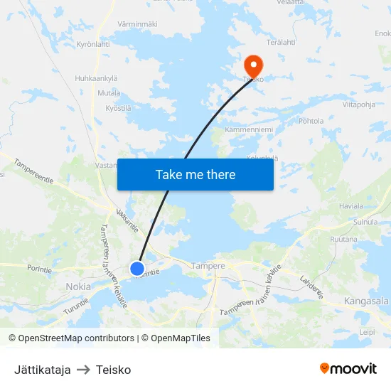 Jättikataja to Teisko map