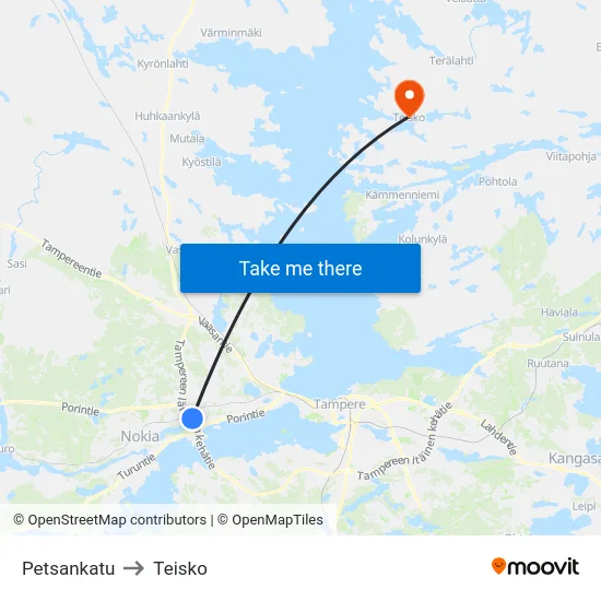 Petsankatu to Teisko map