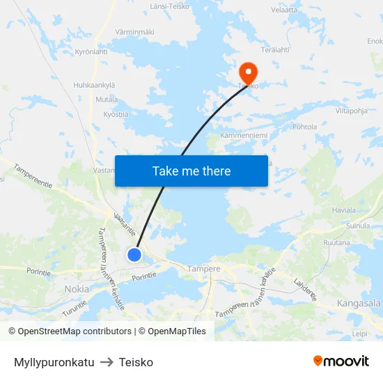 Myllypuronkatu to Teisko map