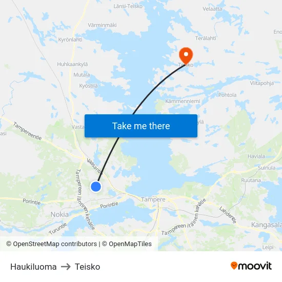Haukiluoma to Teisko map