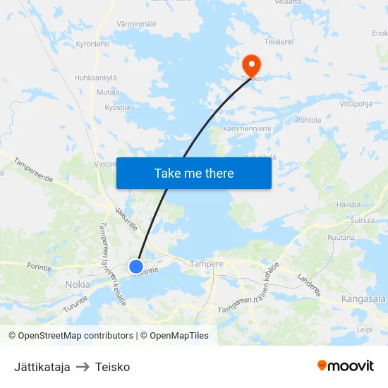 Jättikataja to Teisko map