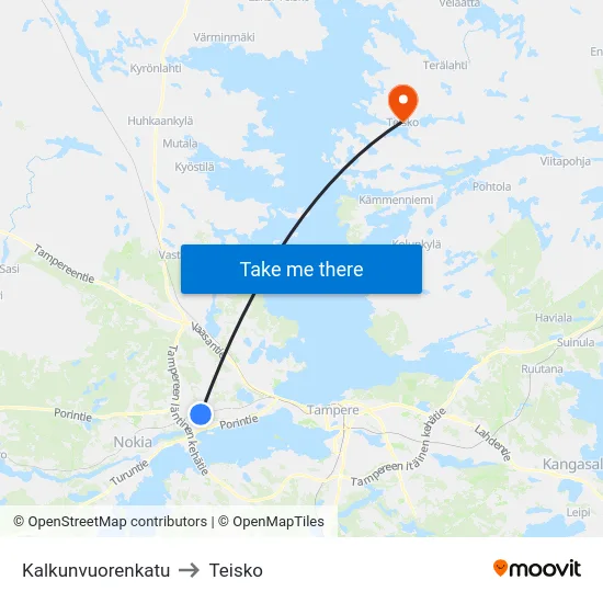 Kalkunvuorenkatu to Teisko map