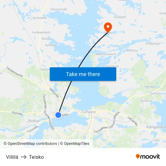 Villilä to Teisko map
