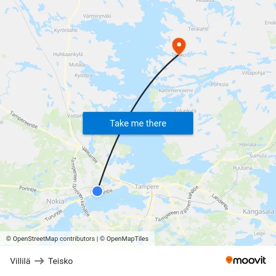 Villilä to Teisko map