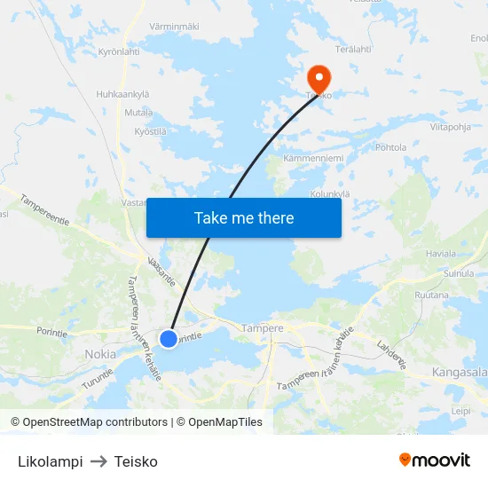 Likolampi to Teisko map