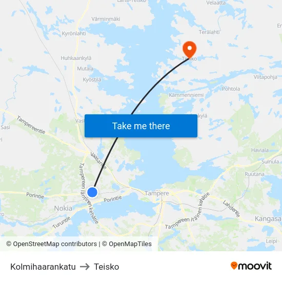 Kolmihaarankatu to Teisko map