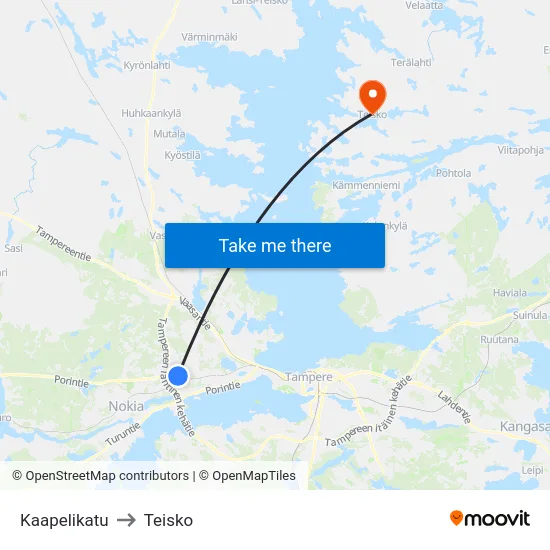Kaapelikatu to Teisko map