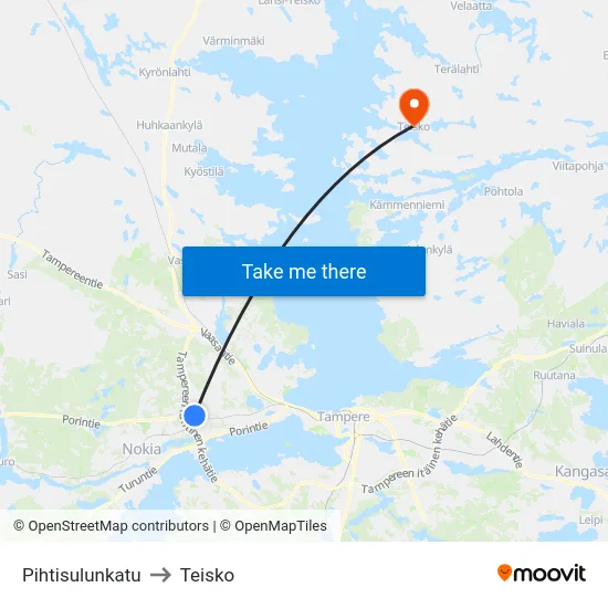 Pihtisulunkatu to Teisko map