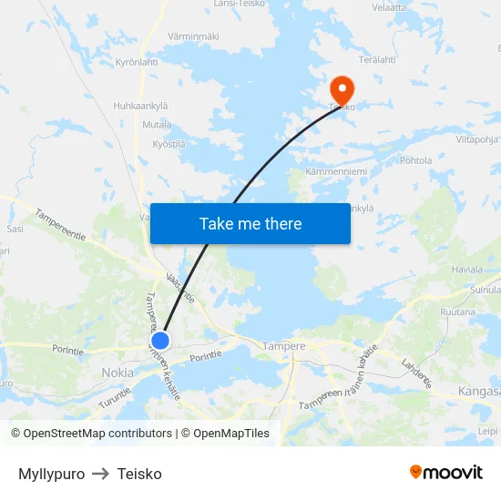 Myllypuro to Teisko map