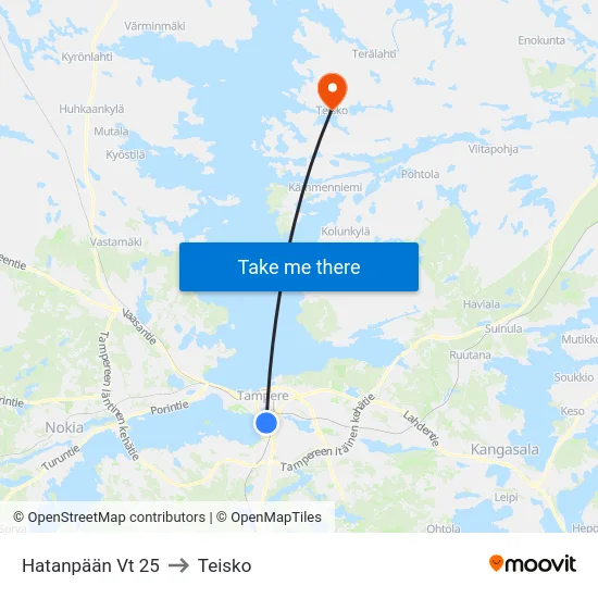 Hatanpään Vt 25 to Teisko map
