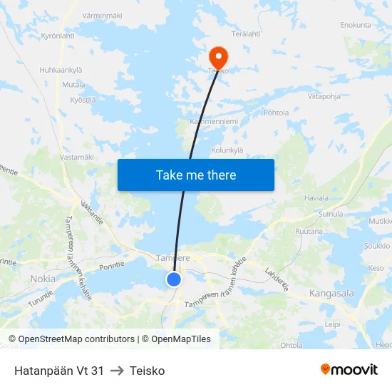 Hatanpään Vt 31 to Teisko map