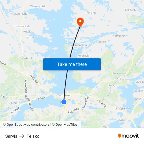 Sarvis to Teisko map