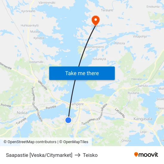 Saapastie [Veska/Citymarket] to Teisko map