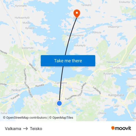 Valkama to Teisko map
