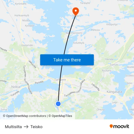 Multisilta to Teisko map