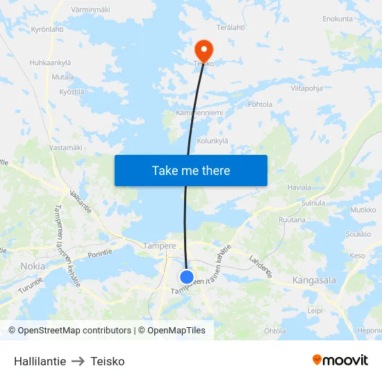 Hallilantie to Teisko map