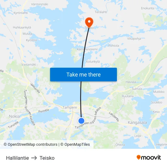 Hallilantie to Teisko map