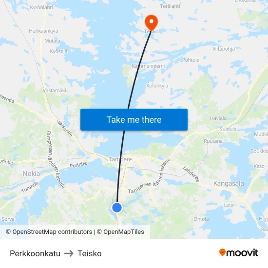 Perkkoonkatu to Teisko map