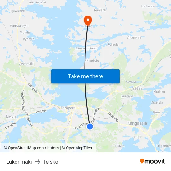 Lukonmäki to Teisko map