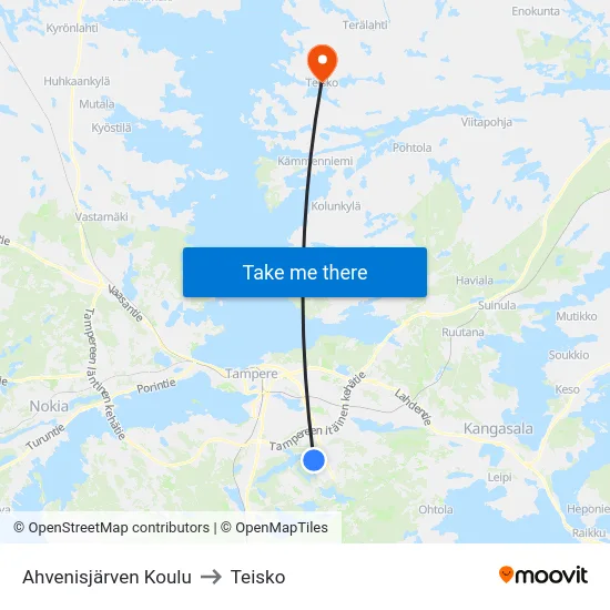 Ahvenisjärven Koulu to Teisko map